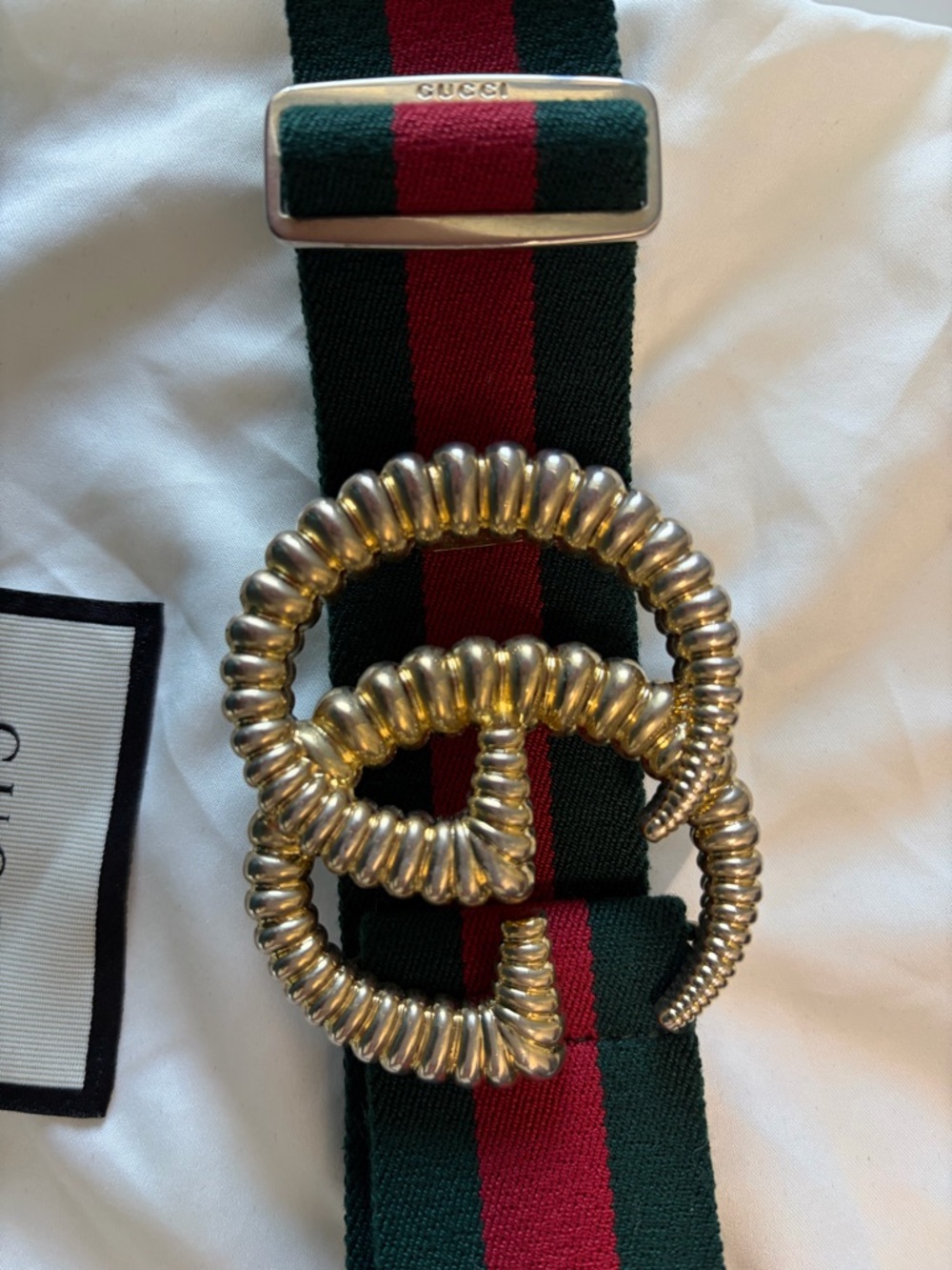 Gucci Torchon Double G Elastic Green/Red Belt - Size 90/36 - Picture 2 of 4